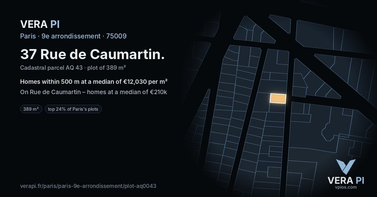 37 Rue de Caumartin, 9e arrondissement at night – the plot lit, the parcels around coloured by the prices near them
