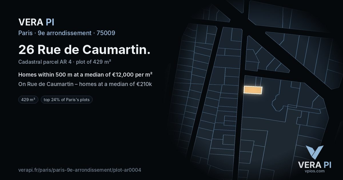 26 Rue de Caumartin, 9e arrondissement at night – the plot lit, the parcels around coloured by the prices near them