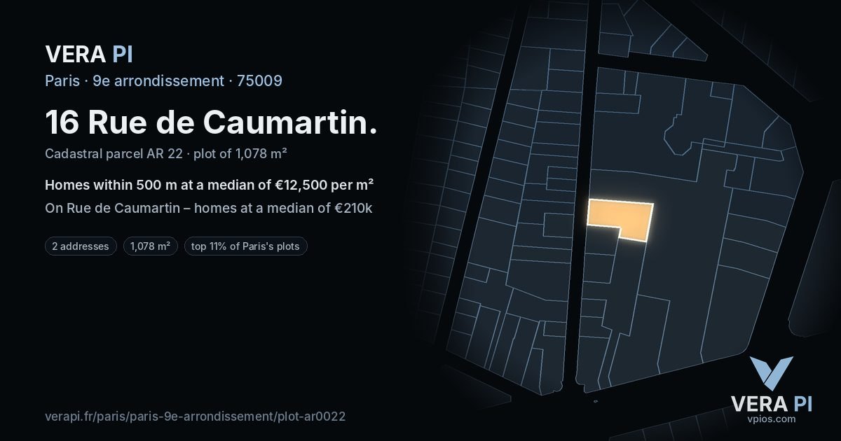 16 Rue de Caumartin, 9e arrondissement at night – the plot lit, the parcels around coloured by the prices near them