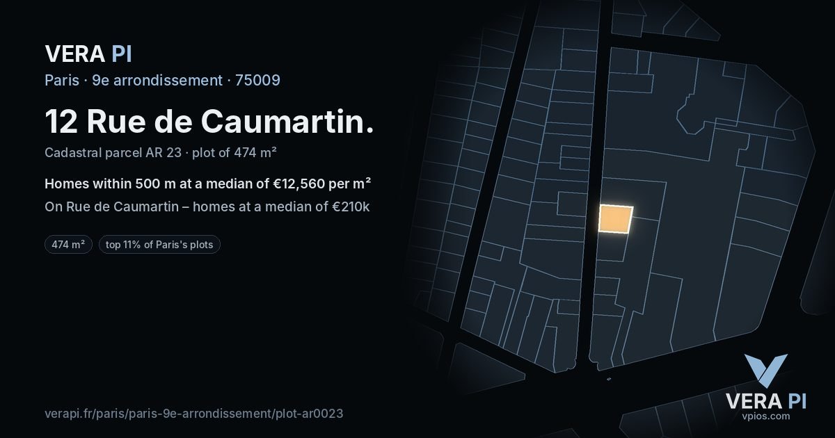 12 Rue de Caumartin, 9e arrondissement at night – the plot lit, the parcels around coloured by the prices near them