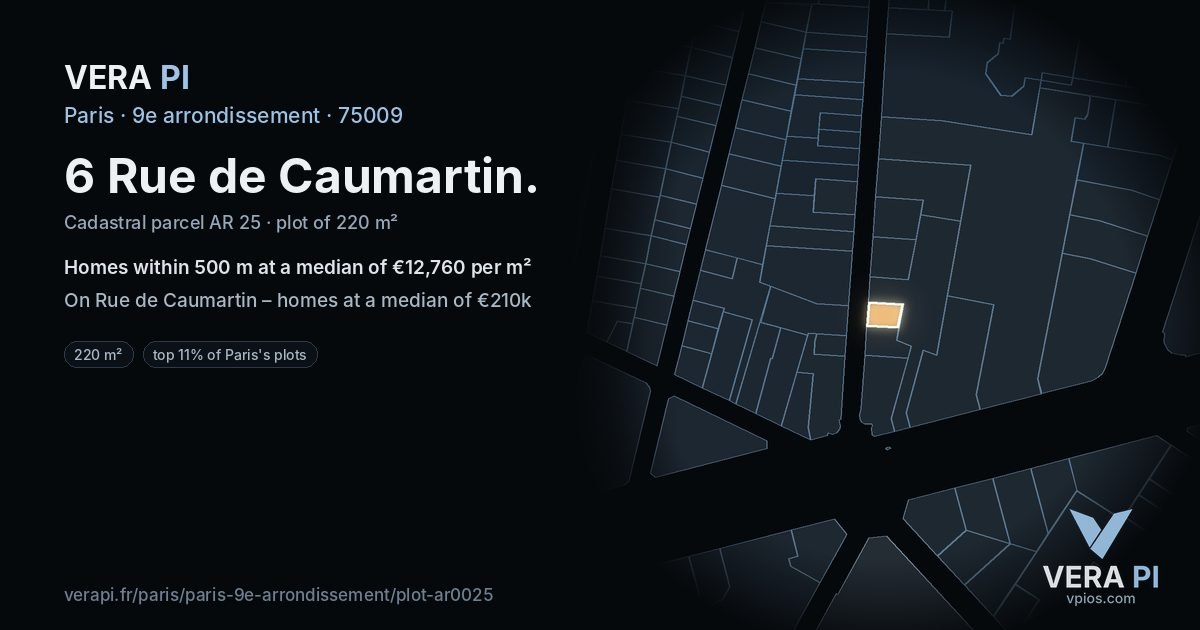 6 Rue de Caumartin, 9e arrondissement at night – the plot lit, the parcels around coloured by the prices near them