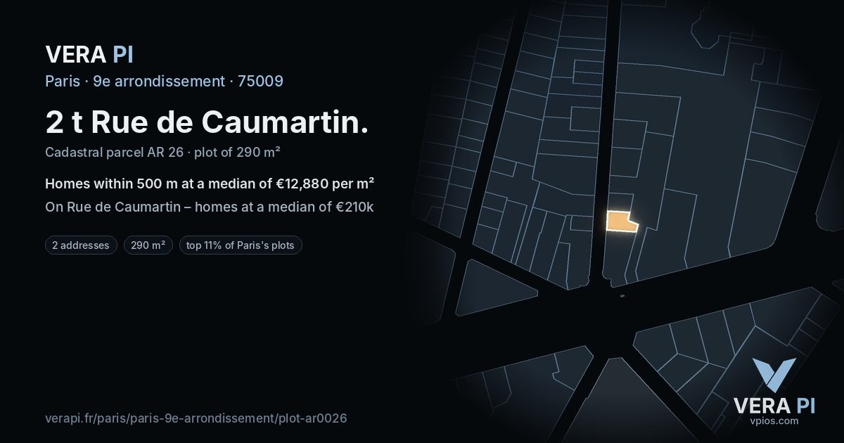 2 t Rue de Caumartin, 9e arrondissement at night – the plot lit, the parcels around coloured by the prices near them