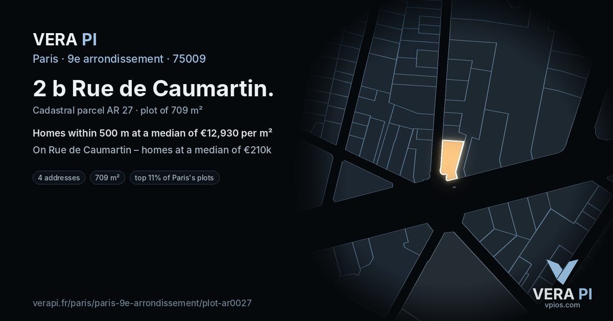 2 b Rue de Caumartin, 9e arrondissement at night – the plot lit, the parcels around coloured by the prices near them