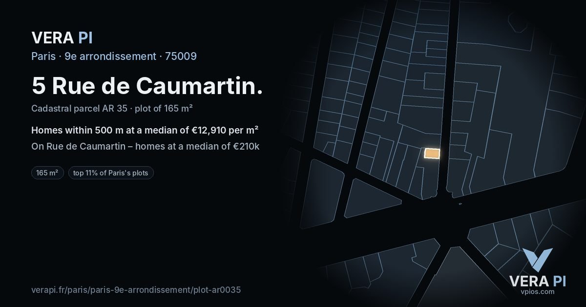 5 Rue de Caumartin, 9e arrondissement at night – the plot lit, the parcels around coloured by the prices near them