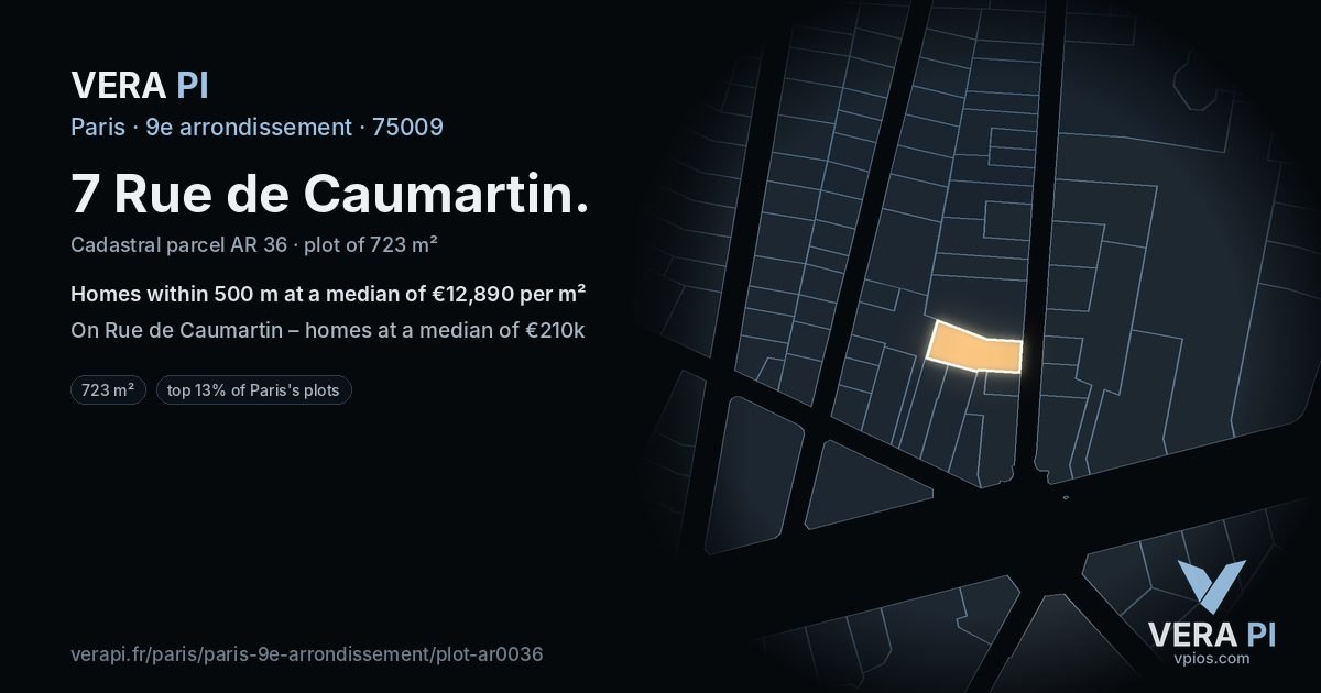 7 Rue de Caumartin, 9e arrondissement at night – the plot lit, the parcels around coloured by the prices near them