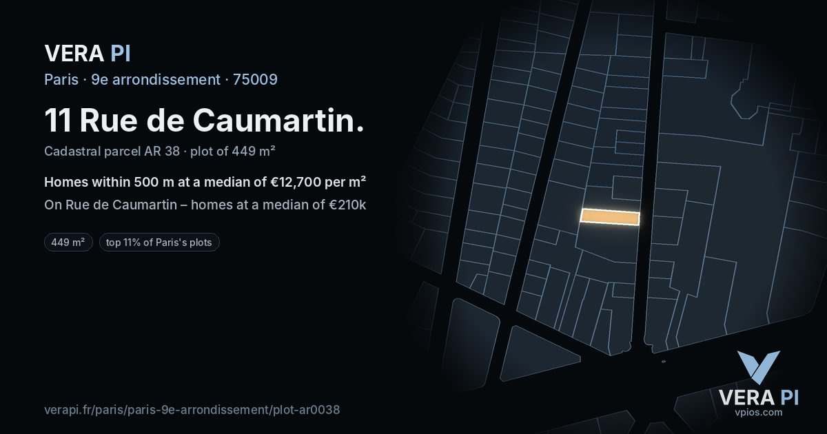 11 Rue de Caumartin, 9e arrondissement at night – the plot lit, the parcels around coloured by the prices near them