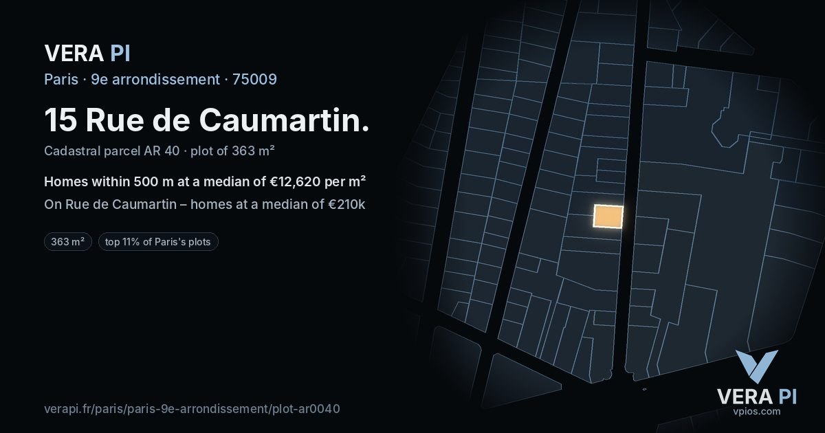 15 Rue de Caumartin, 9e arrondissement at night – the plot lit, the parcels around coloured by the prices near them