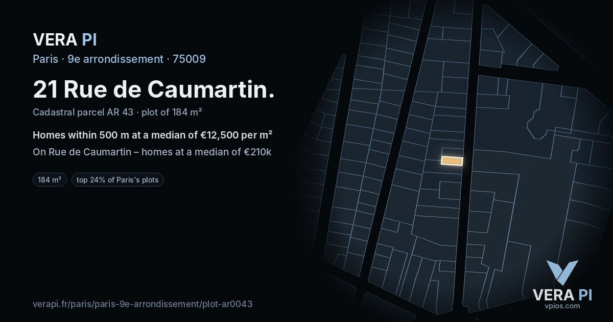 21 Rue de Caumartin, 9e arrondissement at night – the plot lit, the parcels around coloured by the prices near them