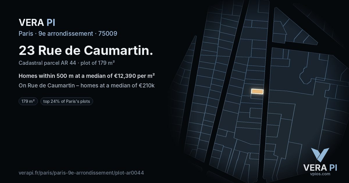 23 Rue de Caumartin, 9e arrondissement at night – the plot lit, the parcels around coloured by the prices near them