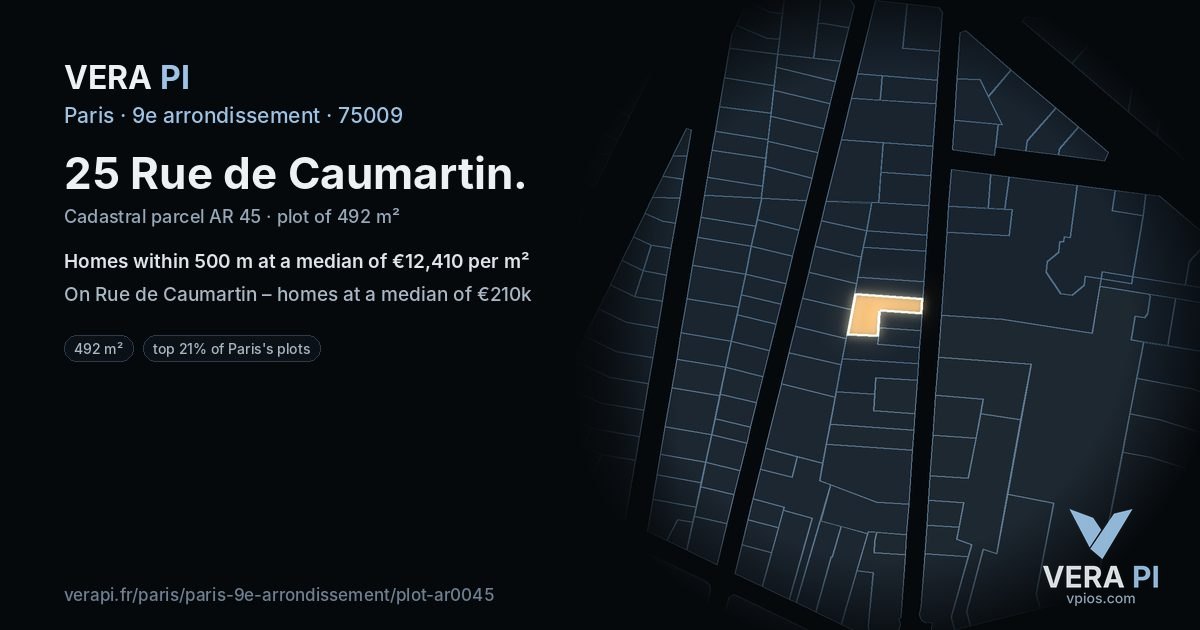25 Rue de Caumartin, 9e arrondissement at night – the plot lit, the parcels around coloured by the prices near them