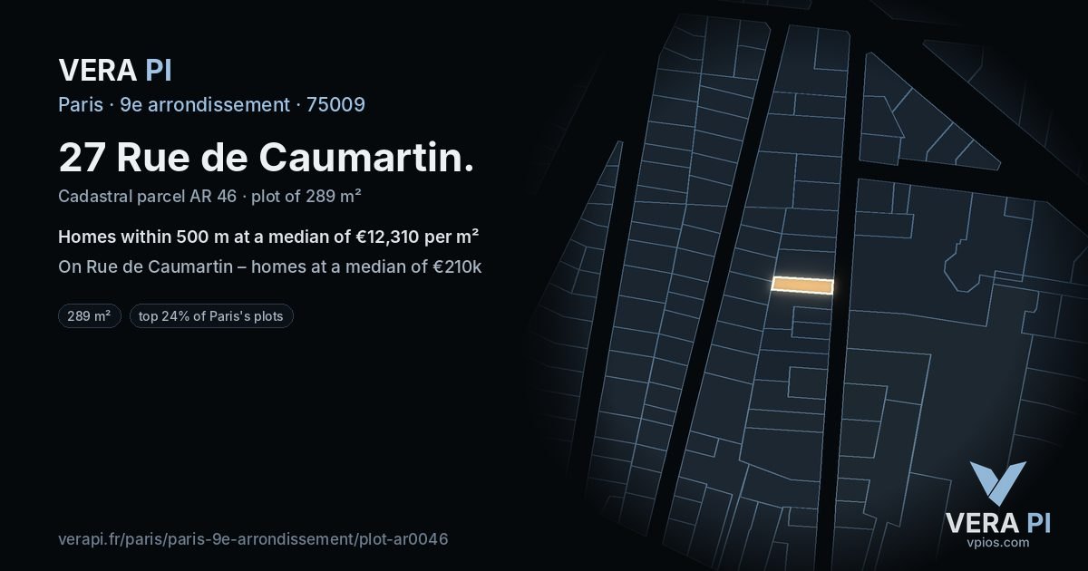 27 Rue de Caumartin, 9e arrondissement at night – the plot lit, the parcels around coloured by the prices near them