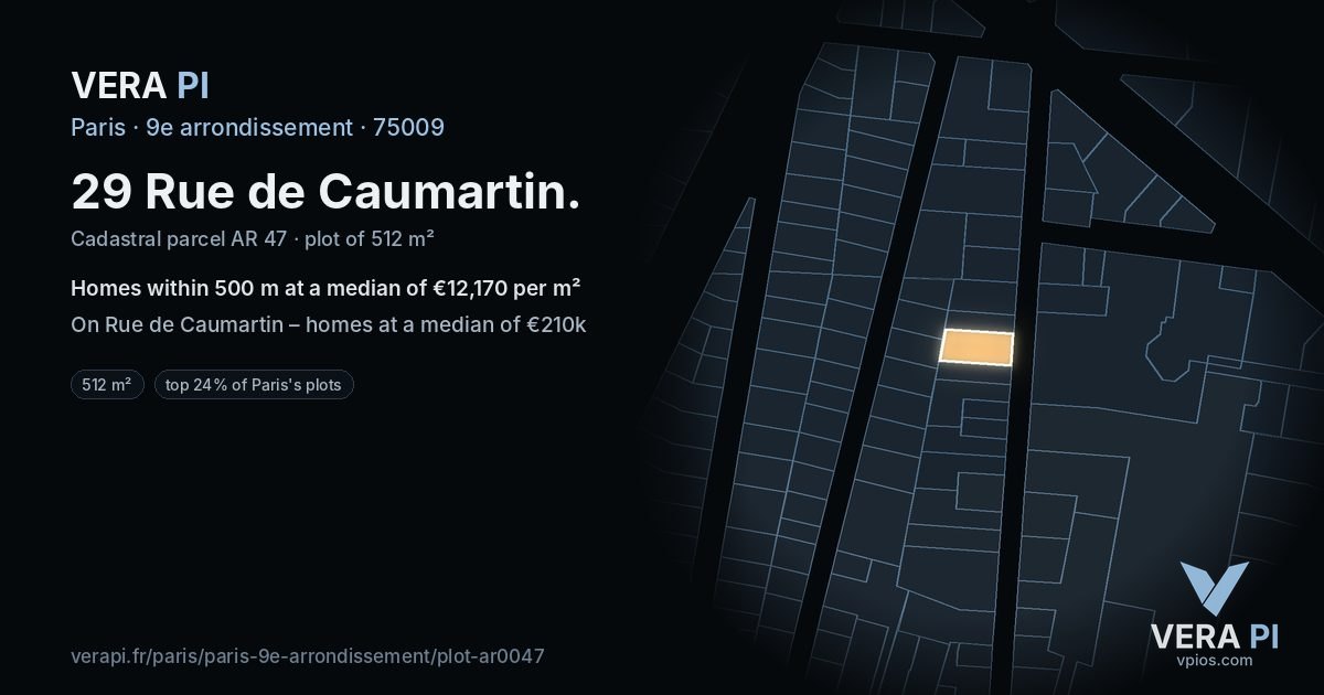 29 Rue de Caumartin, 9e arrondissement at night – the plot lit, the parcels around coloured by the prices near them