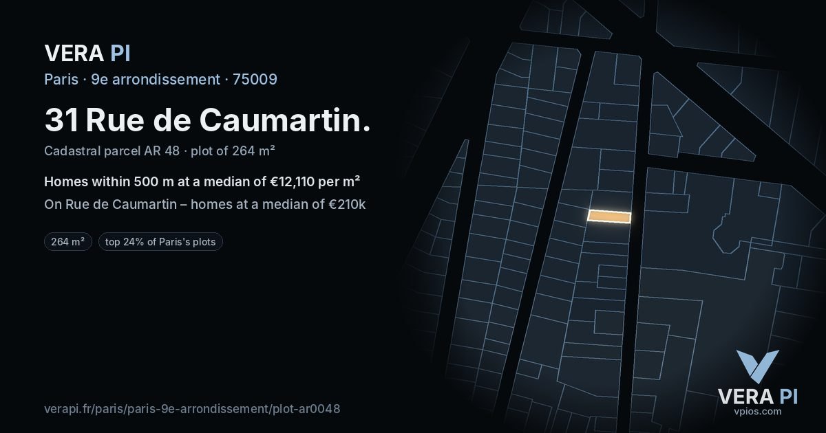 31 Rue de Caumartin, 9e arrondissement at night – the plot lit, the parcels around coloured by the prices near them