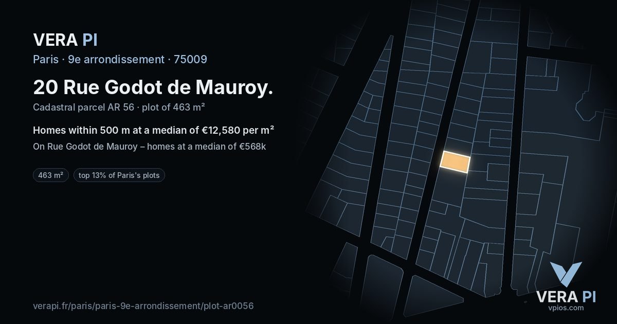 20 Rue Godot de Mauroy, 9e arrondissement at night – the plot lit, the parcels around coloured by the prices near them