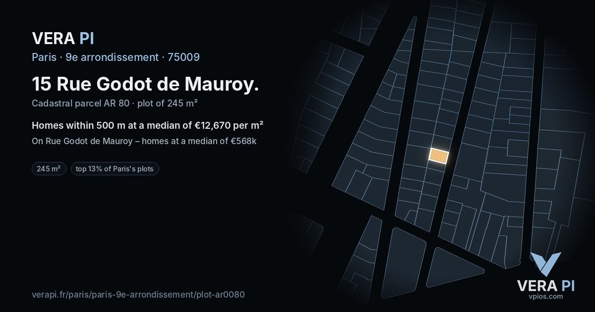 15 Rue Godot de Mauroy, 9e arrondissement at night – the plot lit, the parcels around coloured by the prices near them