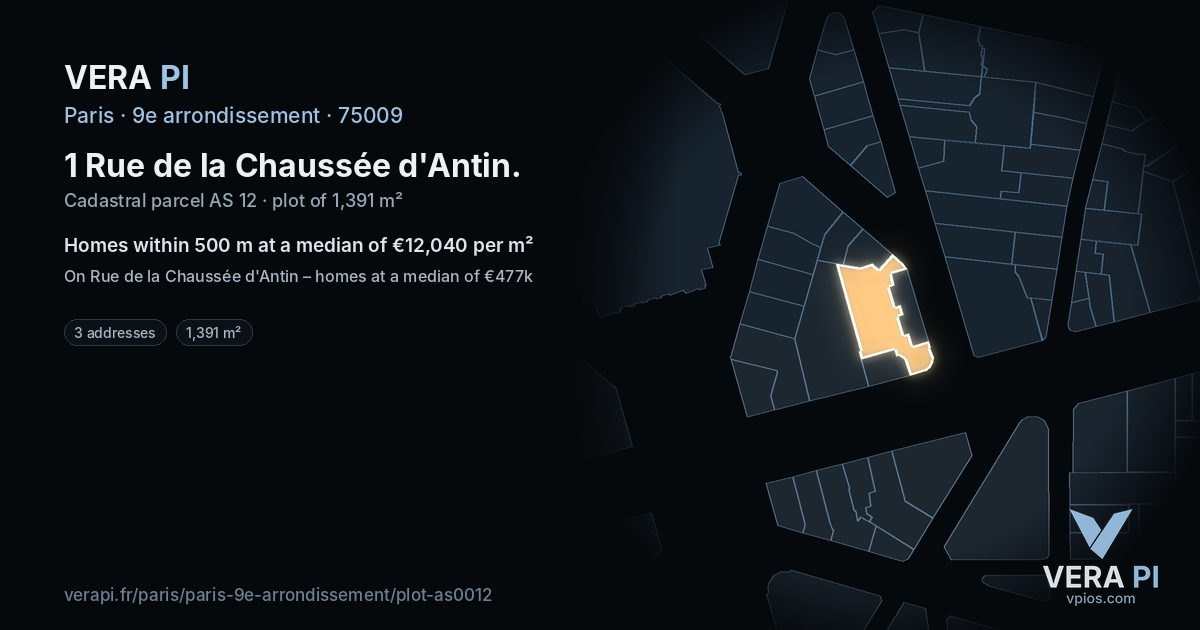 1 Rue de la Chaussée d'Antin, 9e arrondissement at night – the plot lit, the parcels around coloured by the prices near them