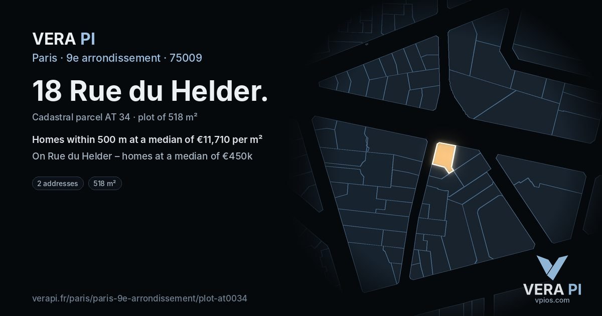 18 Rue du Helder, 9e arrondissement at night – the plot lit, the parcels around coloured by the prices near them