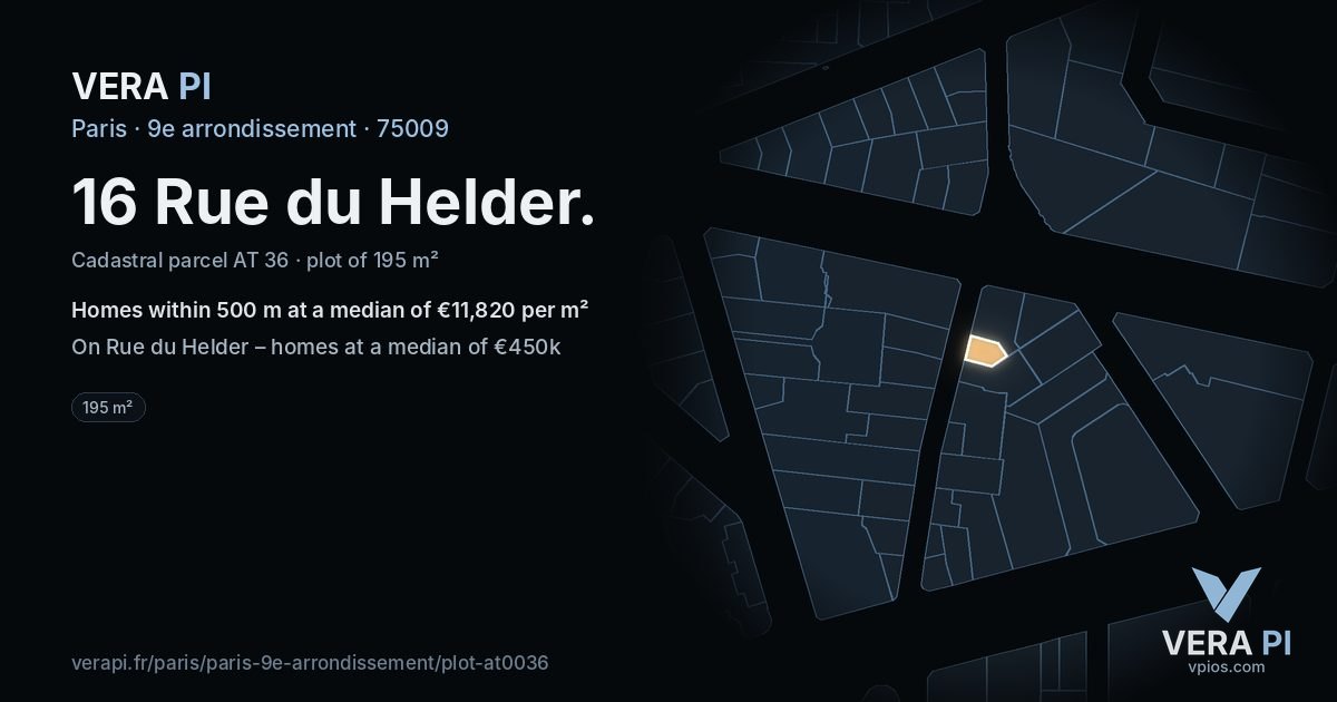 16 Rue du Helder, 9e arrondissement at night – the plot lit, the parcels around coloured by the prices near them