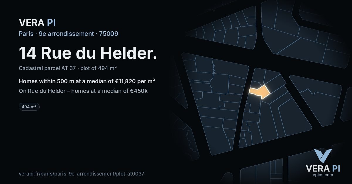 14 Rue du Helder, 9e arrondissement at night – the plot lit, the parcels around coloured by the prices near them
