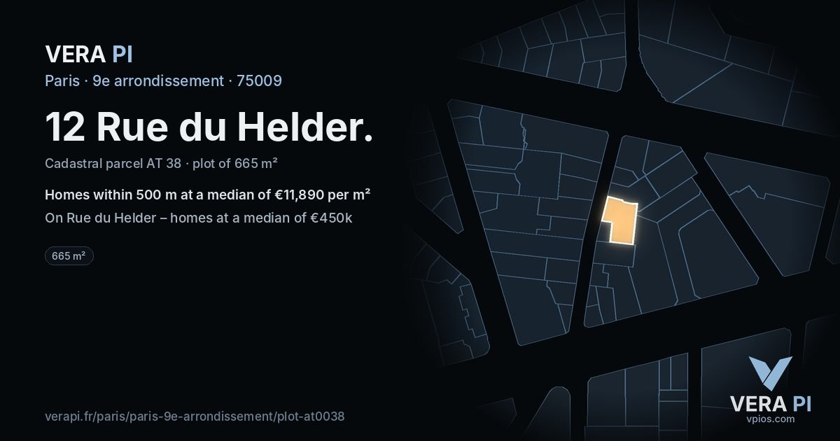 12 Rue du Helder, 9e arrondissement at night – the plot lit, the parcels around coloured by the prices near them