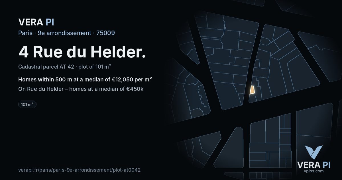 4 Rue du Helder, 9e arrondissement at night – the plot lit, the parcels around coloured by the prices near them