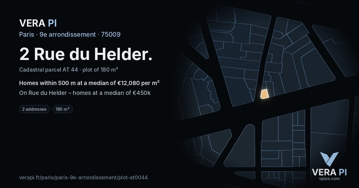 2 Rue du Helder, 9e arrondissement at night – the plot lit, the parcels around coloured by the prices near them