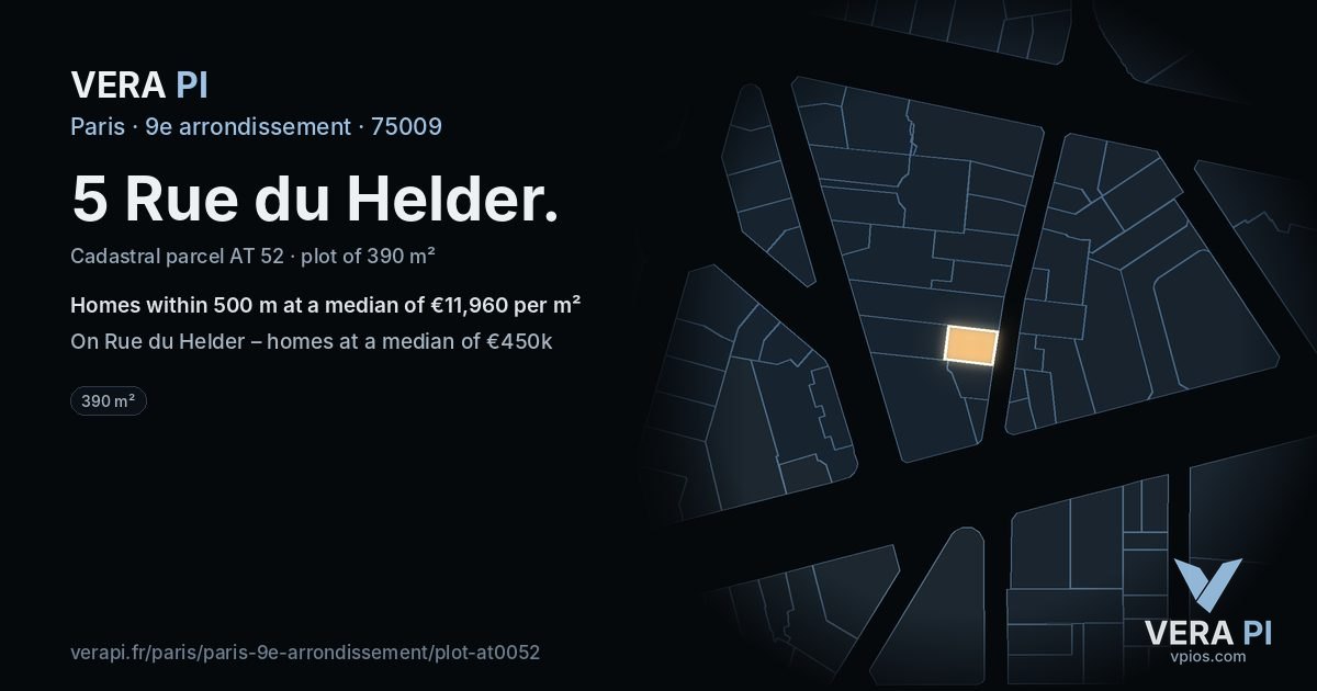 5 Rue du Helder, 9e arrondissement at night – the plot lit, the parcels around coloured by the prices near them