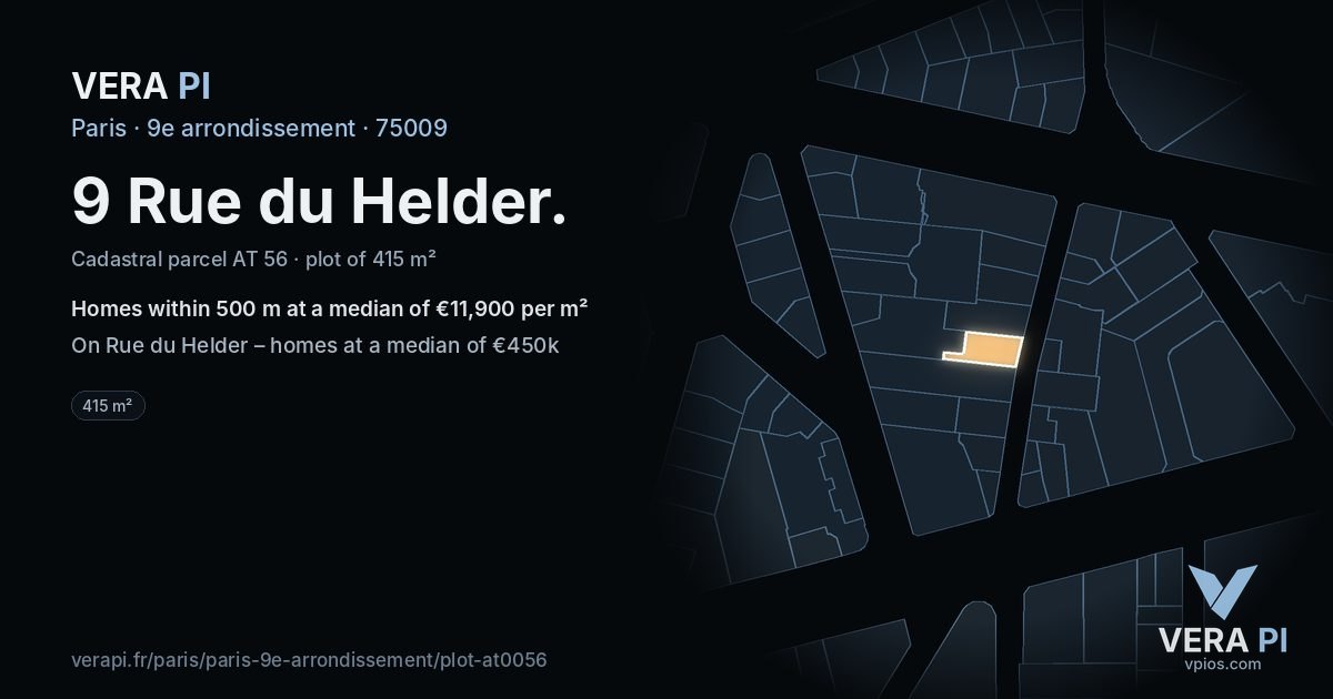 9 Rue du Helder, 9e arrondissement at night – the plot lit, the parcels around coloured by the prices near them