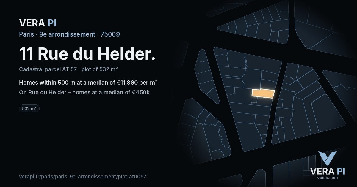 11 Rue du Helder, 9e arrondissement at night – the plot lit, the parcels around coloured by the prices near them