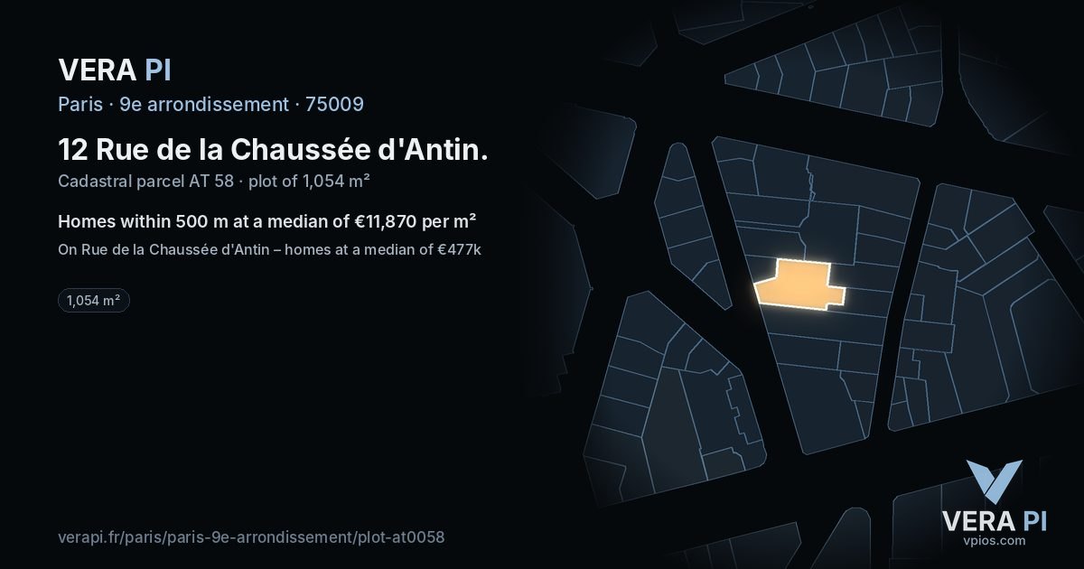 12 Rue de la Chaussée d'Antin, 9e arrondissement at night – the plot lit, the parcels around coloured by the prices near them