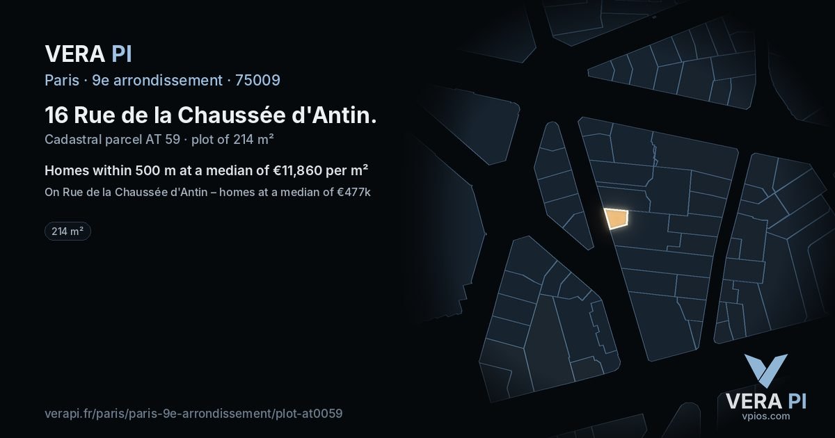 16 Rue de la Chaussée d'Antin, 9e arrondissement at night – the plot lit, the parcels around coloured by the prices near them