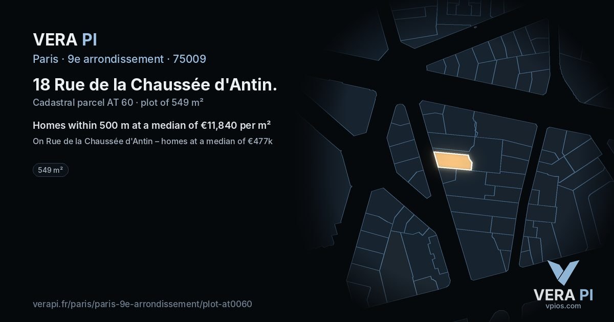 18 Rue de la Chaussée d'Antin, 9e arrondissement at night – the plot lit, the parcels around coloured by the prices near them