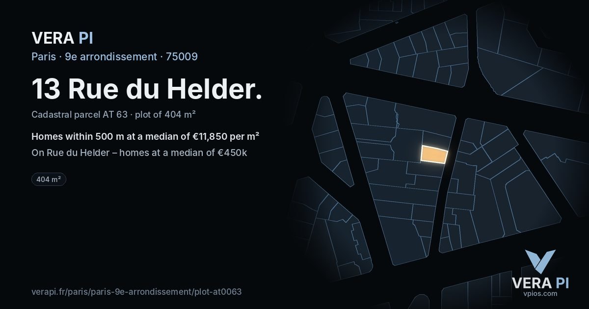 13 Rue du Helder, 9e arrondissement at night – the plot lit, the parcels around coloured by the prices near them