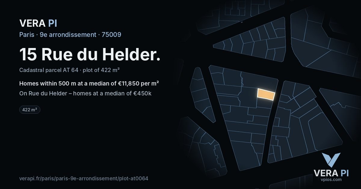15 Rue du Helder, 9e arrondissement at night – the plot lit, the parcels around coloured by the prices near them