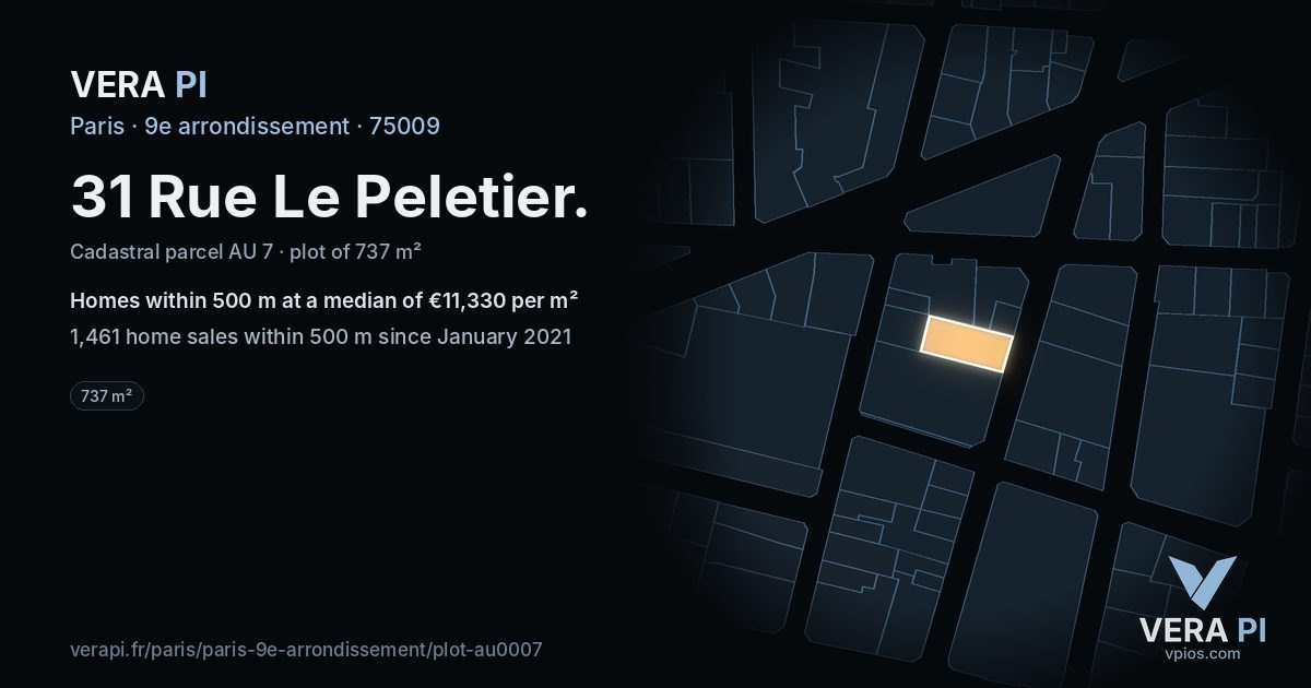 31 Rue Le Peletier, 9e arrondissement at night – the plot lit, the parcels around coloured by the prices near them