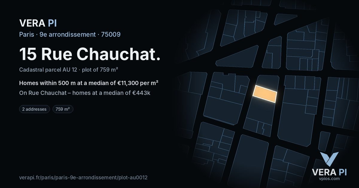 15 Rue Chauchat, 9e arrondissement at night – the plot lit, the parcels around coloured by the prices near them