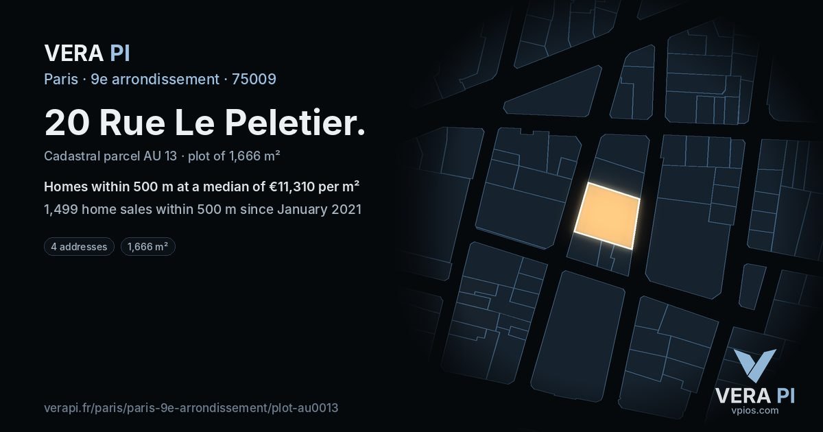20 Rue Le Peletier, 9e arrondissement at night – the plot lit, the parcels around coloured by the prices near them