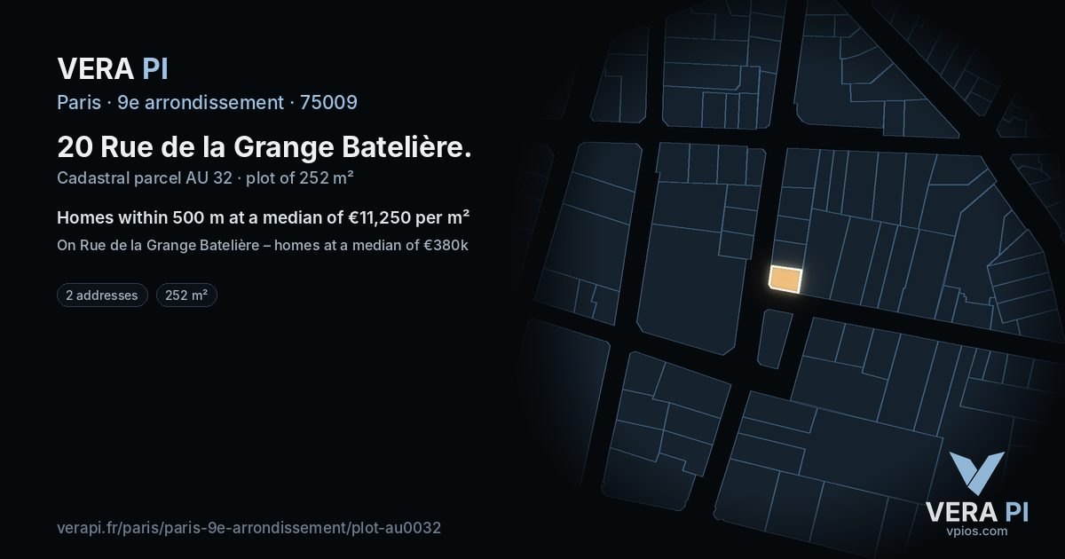 20 Rue de la Grange Batelière, 9e arrondissement at night – the plot lit, the parcels around coloured by the prices near them