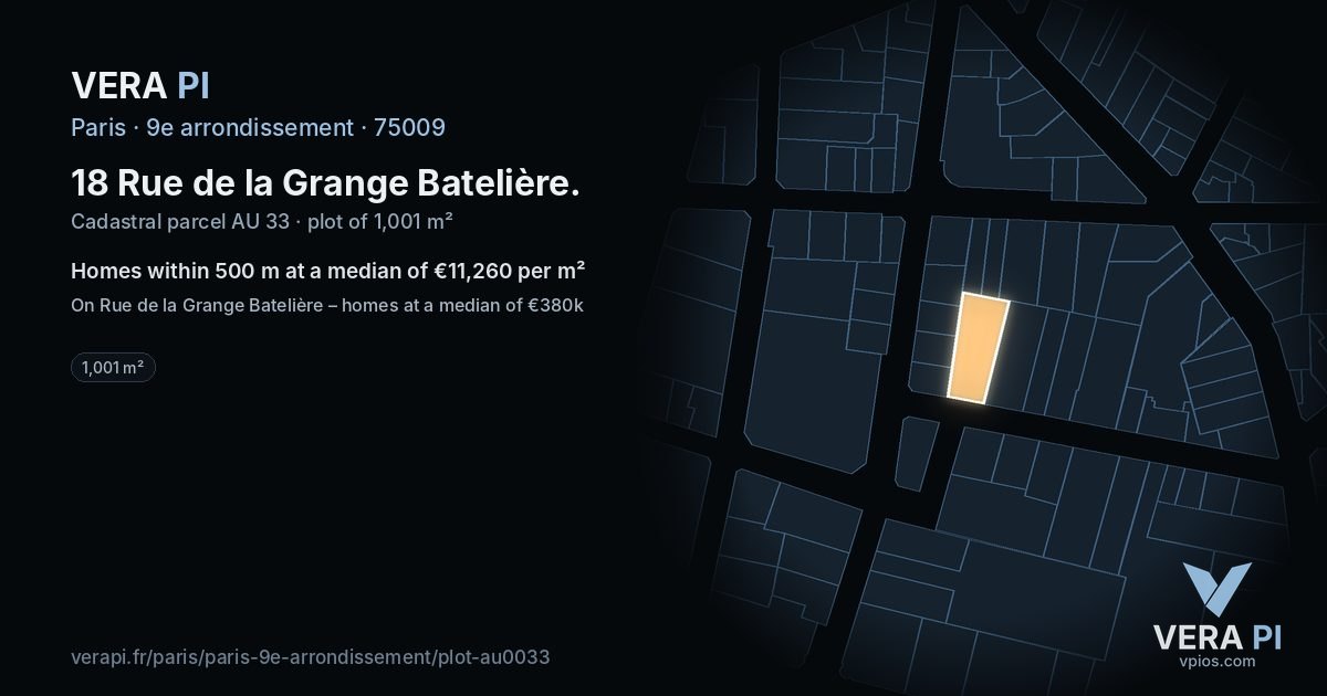 18 Rue de la Grange Batelière, 9e arrondissement at night – the plot lit, the parcels around coloured by the prices near them