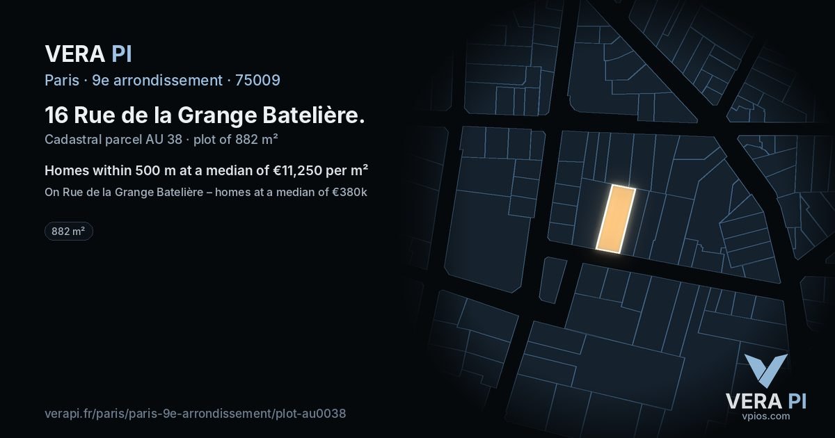 16 Rue de la Grange Batelière, 9e arrondissement at night – the plot lit, the parcels around coloured by the prices near them