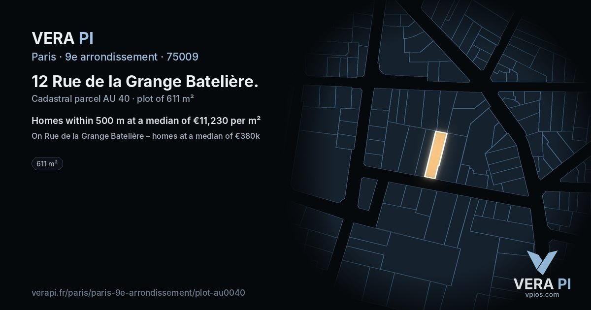 12 Rue de la Grange Batelière, 9e arrondissement at night – the plot lit, the parcels around coloured by the prices near them