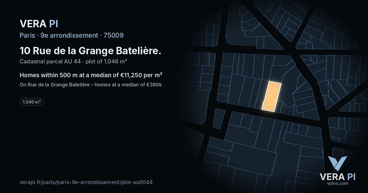 10 Rue de la Grange Batelière, 9e arrondissement at night – the plot lit, the parcels around coloured by the prices near them