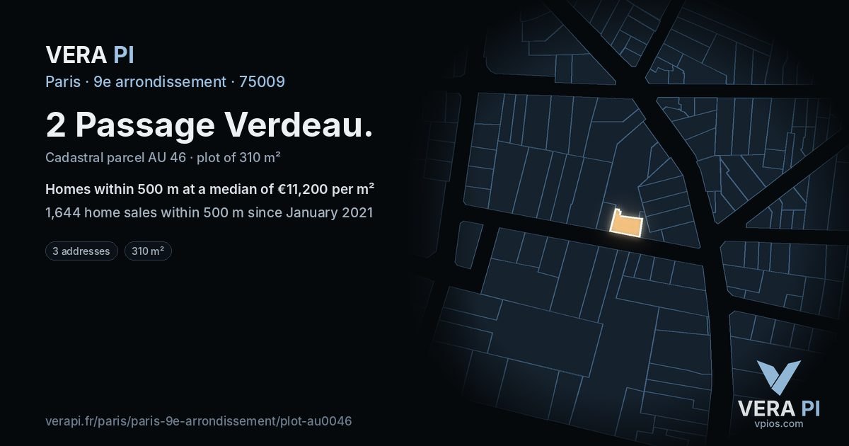 2 Passage Verdeau, 9e arrondissement at night – the plot lit, the parcels around coloured by the prices near them