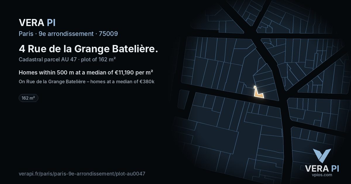 4 Rue de la Grange Batelière, 9e arrondissement at night – the plot lit, the parcels around coloured by the prices near them