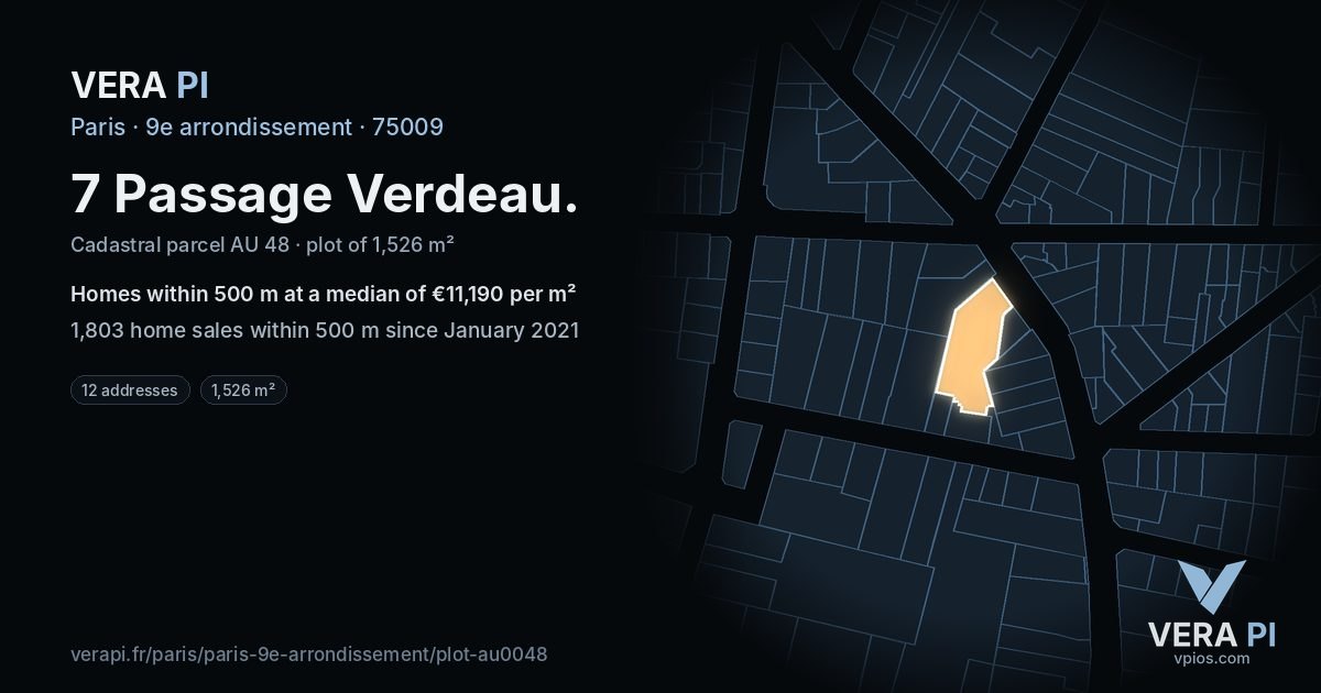 7 Passage Verdeau, 9e arrondissement at night – the plot lit, the parcels around coloured by the prices near them
