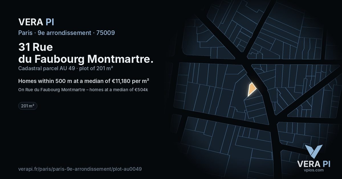31 Rue du Faubourg Montmartre, 9e arrondissement at night – the plot lit, the parcels around coloured by the prices near them