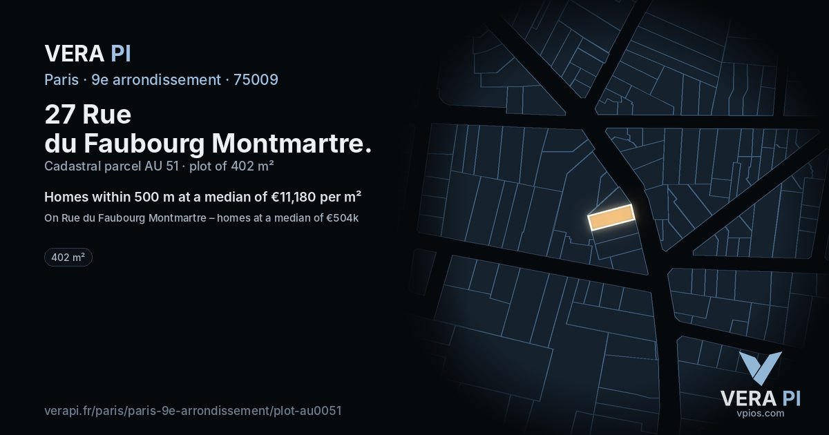 27 Rue du Faubourg Montmartre, 9e arrondissement at night – the plot lit, the parcels around coloured by the prices near them