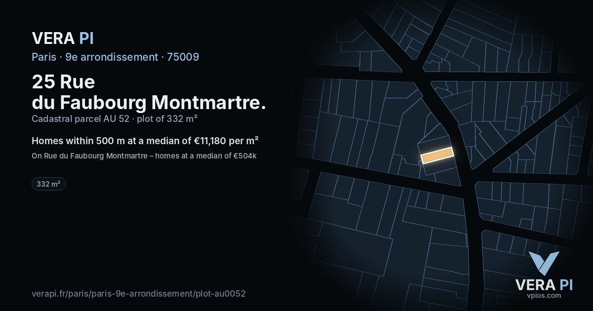 25 Rue du Faubourg Montmartre, 9e arrondissement at night – the plot lit, the parcels around coloured by the prices near them