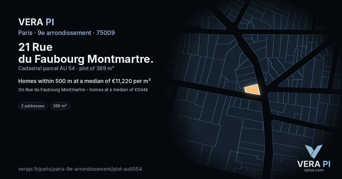 21 Rue du Faubourg Montmartre, 9e arrondissement at night – the plot lit, the parcels around coloured by the prices near them