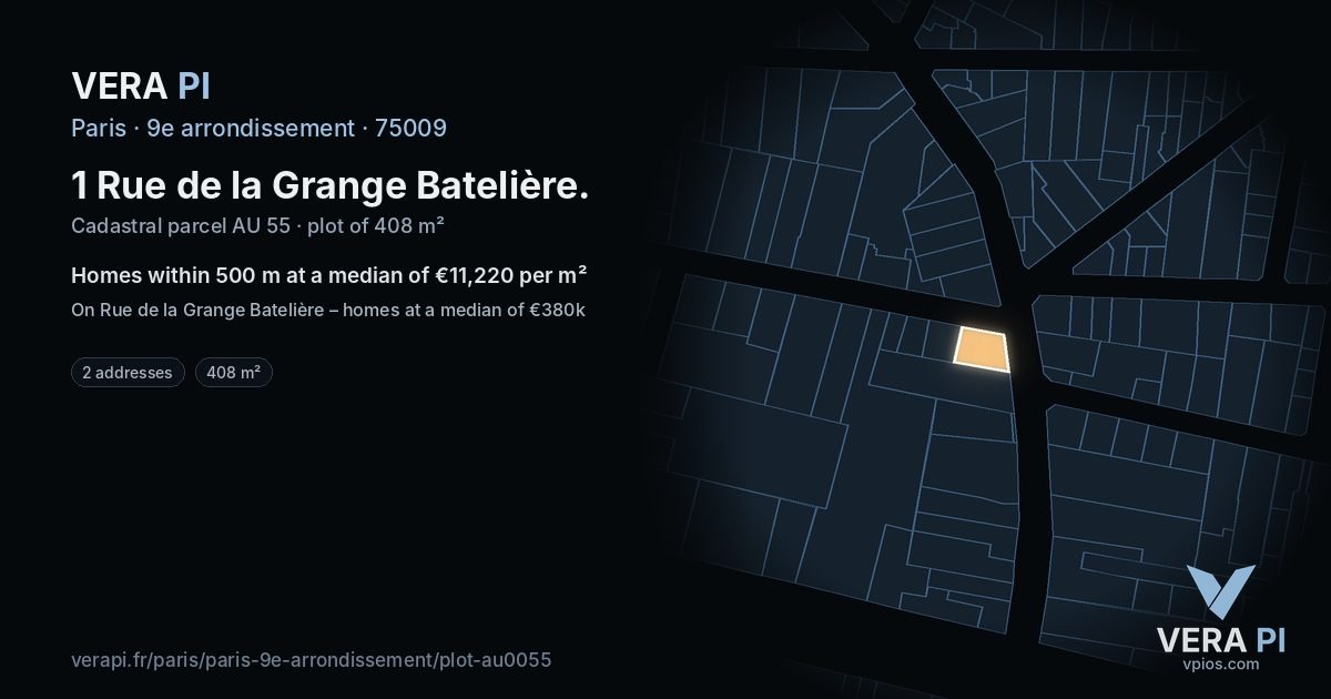 1 Rue de la Grange Batelière, 9e arrondissement at night – the plot lit, the parcels around coloured by the prices near them